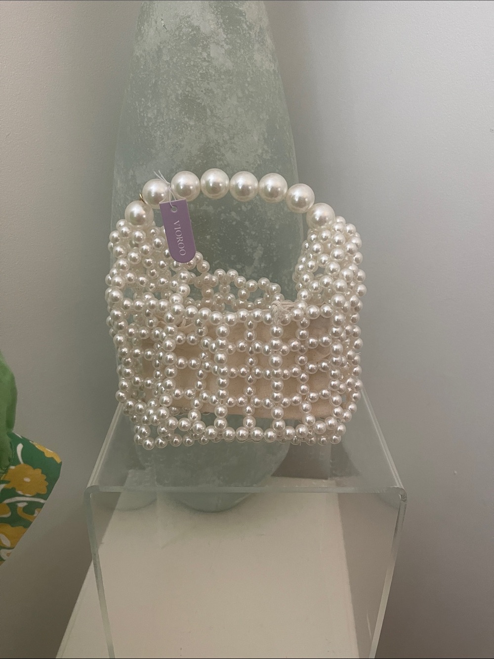 Pearl Beaded Mini Handbag - White